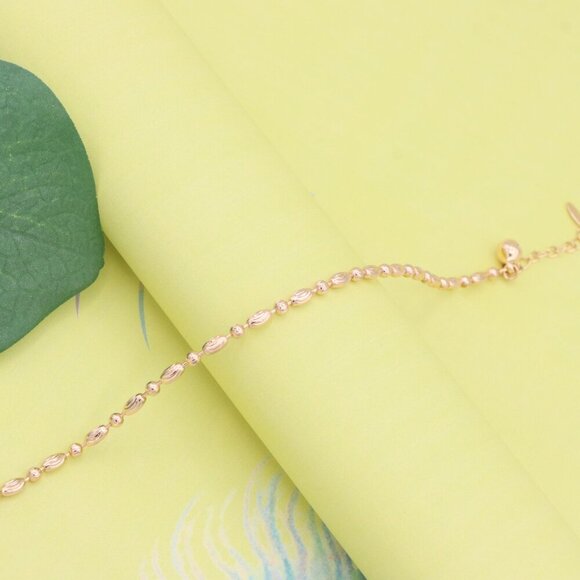 "Elegant Rose Gold Textured Oval Bead Bracelet with Chain Extender, XPBL1140 - Picture 3 of 13